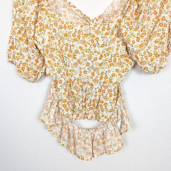 Lush Orange Floral Coquette Open Back Top Size M - Picture 4 of 8